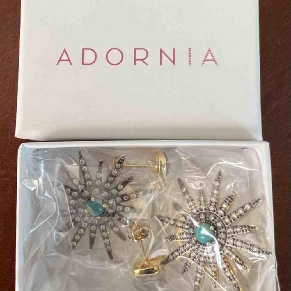 🆕 | Adornia | 14K Yellow Gold Plated | Turquoise & Swarovski Crystal Earrings